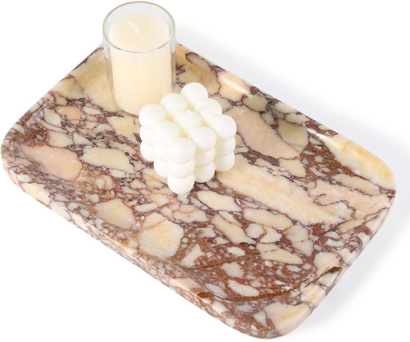 karibiber Calacatta Marble Vanity Trays, Marble Bathroom Tray Countertop, Luxury Decorative Dresser Organizer, Purple&White Natural Stone Serving Tray for Kitchen, Perfume, Jewelry Holder Storage - Image 1